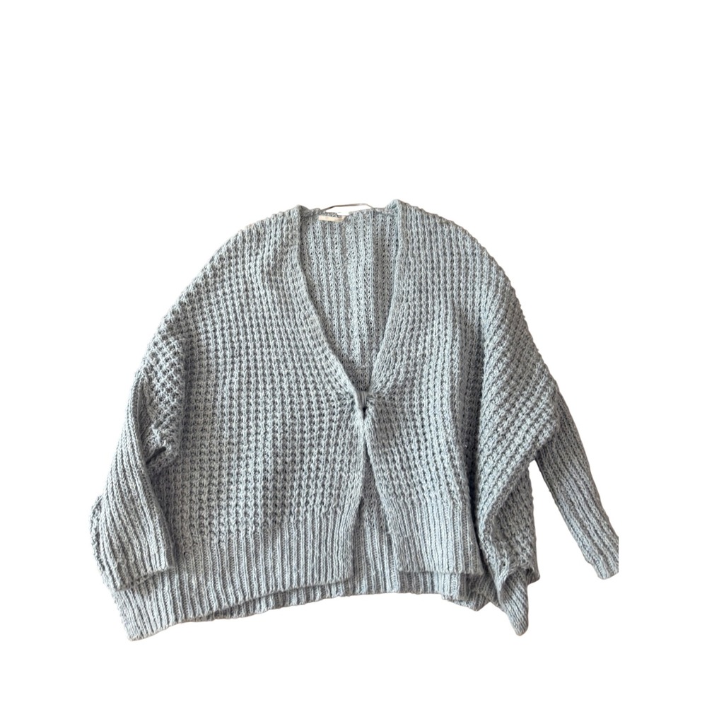 Free People Blue Chunky Waffle Knit Oversized Cardigan Sweater Wool Blend XS